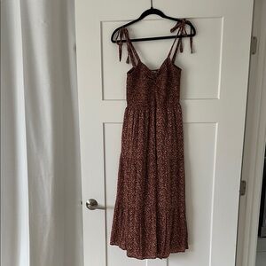 Madewell Tie-Strap Rust Floral Midi Dress